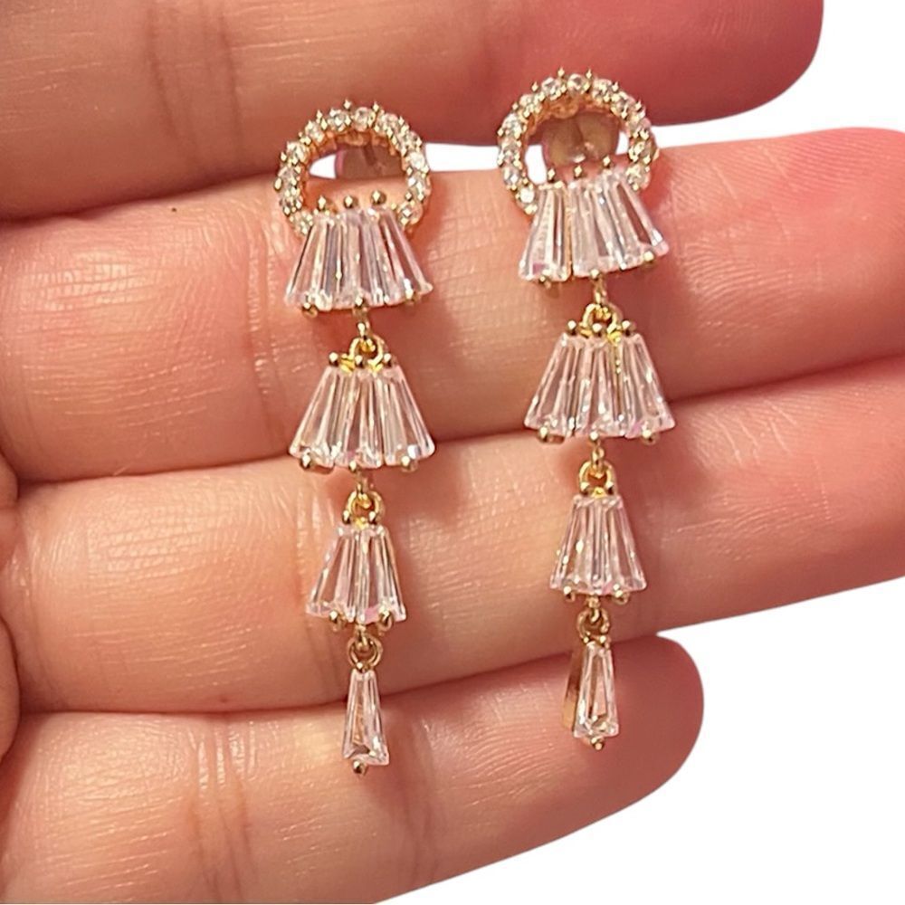 Elegant Gold Plated White Crystal Drop Earrings
